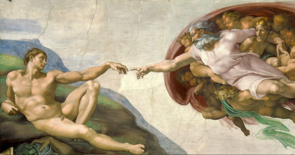 Creation of Man Michelangelo  1024x538 - Review sách Power vs Force Trường Năng Lượng và Tinh Thần, Sức Khỏe Con Người
